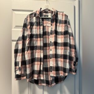 Abercrombie & Fitch Pink and Black Plaid Flannel Shirt